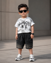 ST107 Unisex Half Sleeve Oversized T Shirt with Attached Chain and Shorts Set