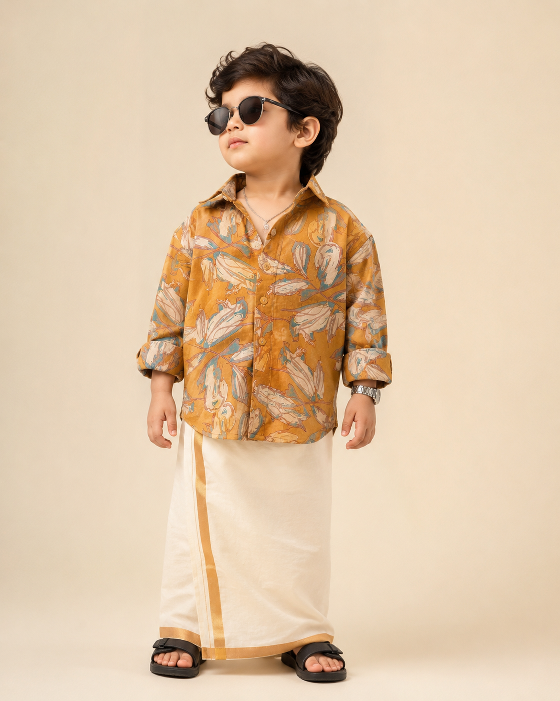 SHGMH05-03 Boys Full Sleeve Oversized Floral Print Shirt