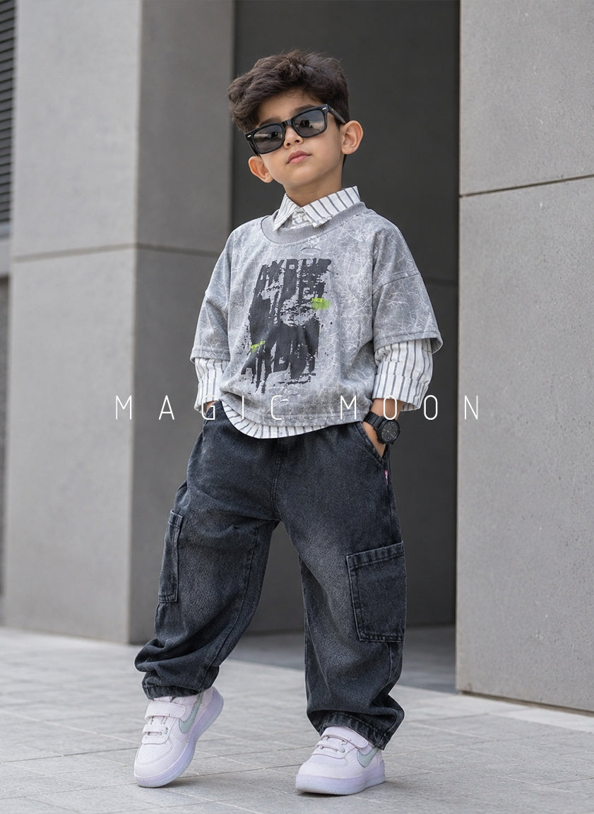 ST104 Unisex Full Sleeve Oversized Shirt with Vest and Pant Set