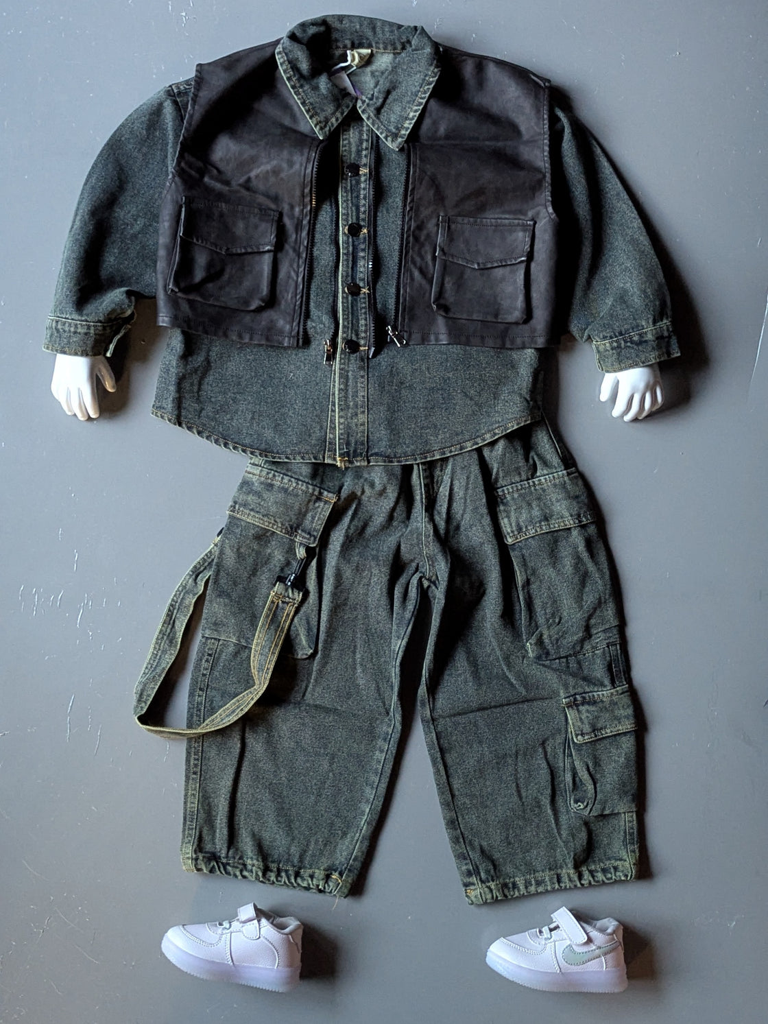 Unisex Full Sleeve Oversized Denim Jacket with Cargo Baggy Jeans Set