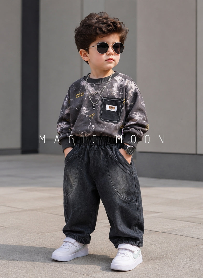 ST104 Unisex Full Sleeve Oversized T Shirt with Attached Chain and Pant Set