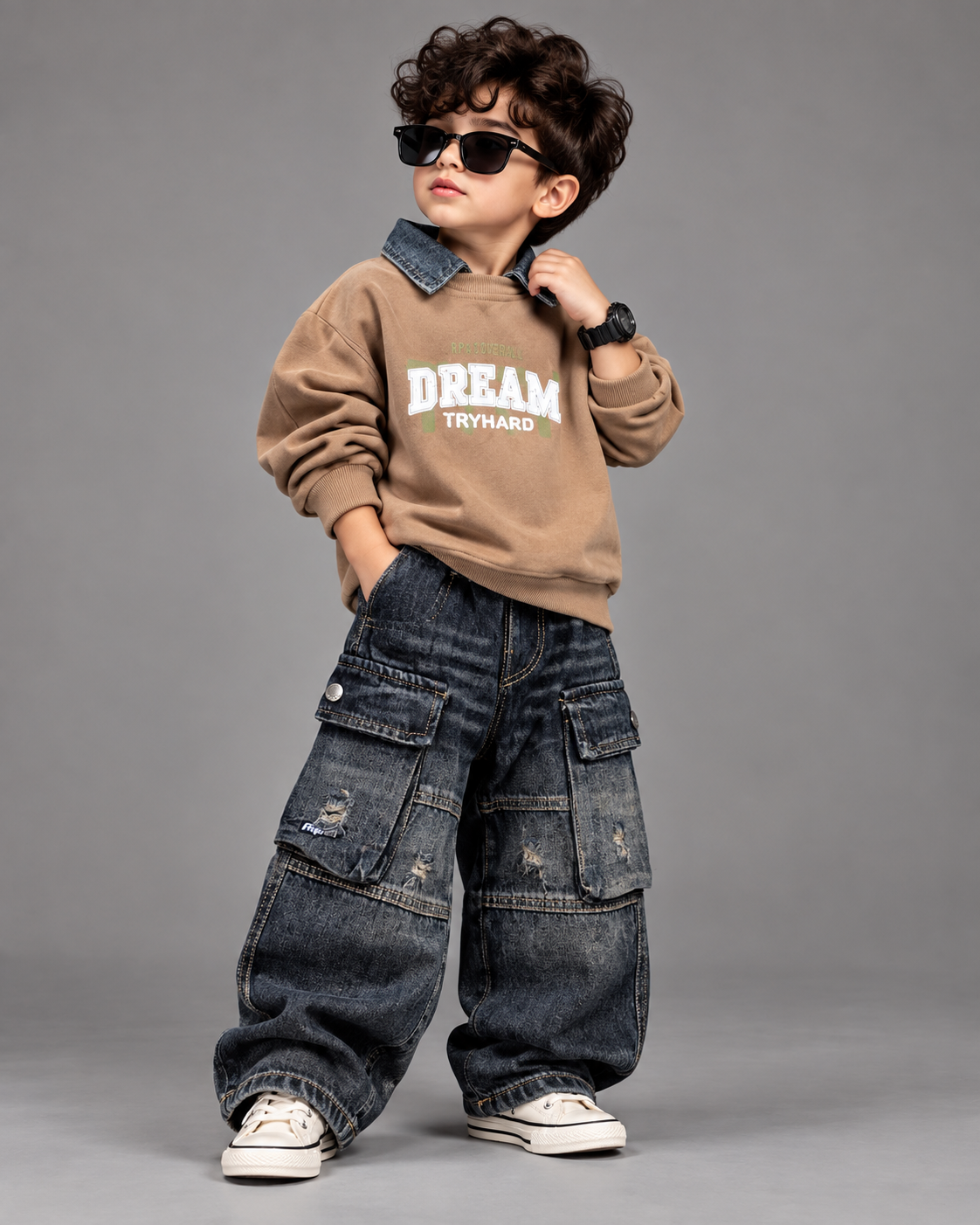 TSHCMB10 Unisex Full Sleeve Oversized Polo T Shirt and Super Baggy Jeans