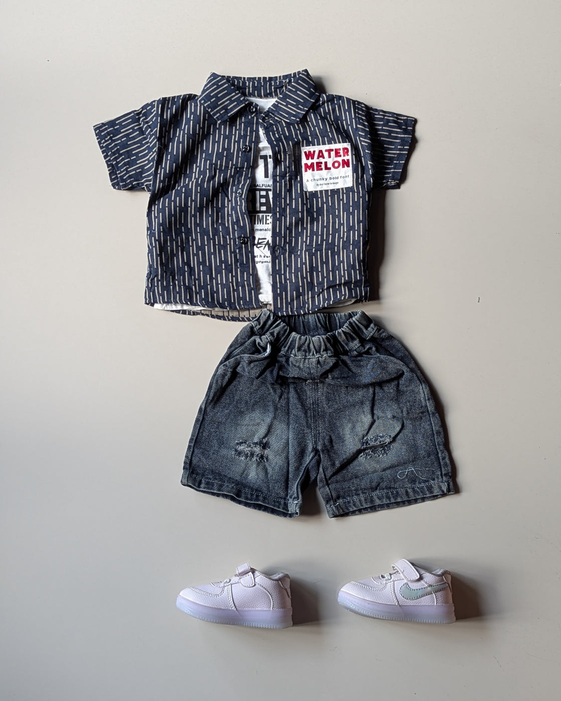 ST105 Unisex Half Sleeve Oversized Shirt with Inner T Shirt and Shorts Set