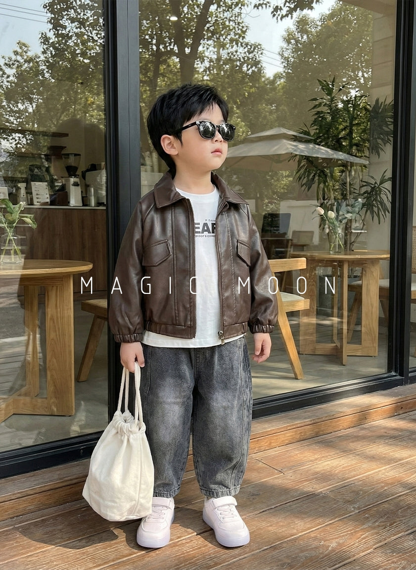 Unisex Full Sleeve Oversized Leather Jacket, Inner T Shirt and Pant Set