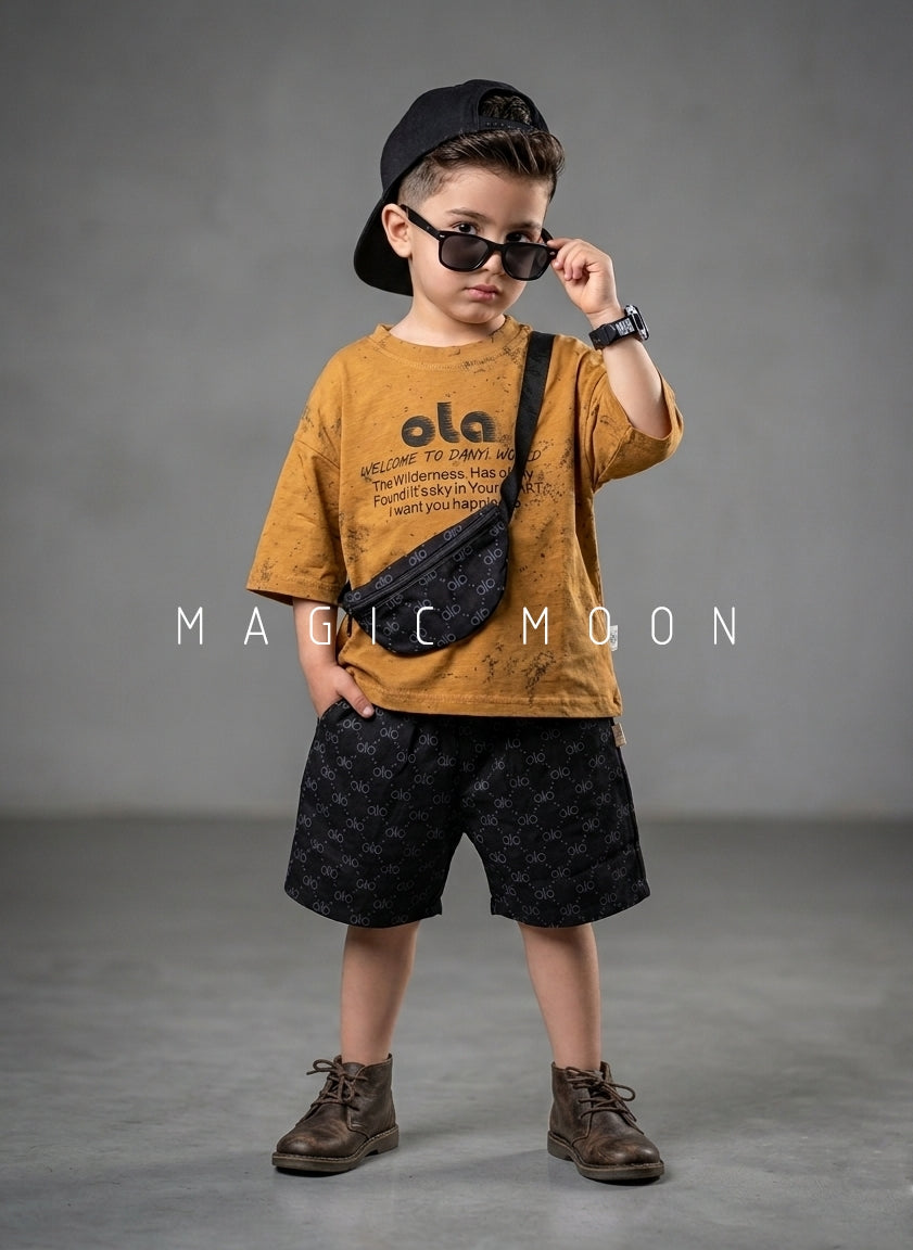 ST102 Unisex Half Sleeve Oversized T Shirt with Attached Bag and Shorts Set