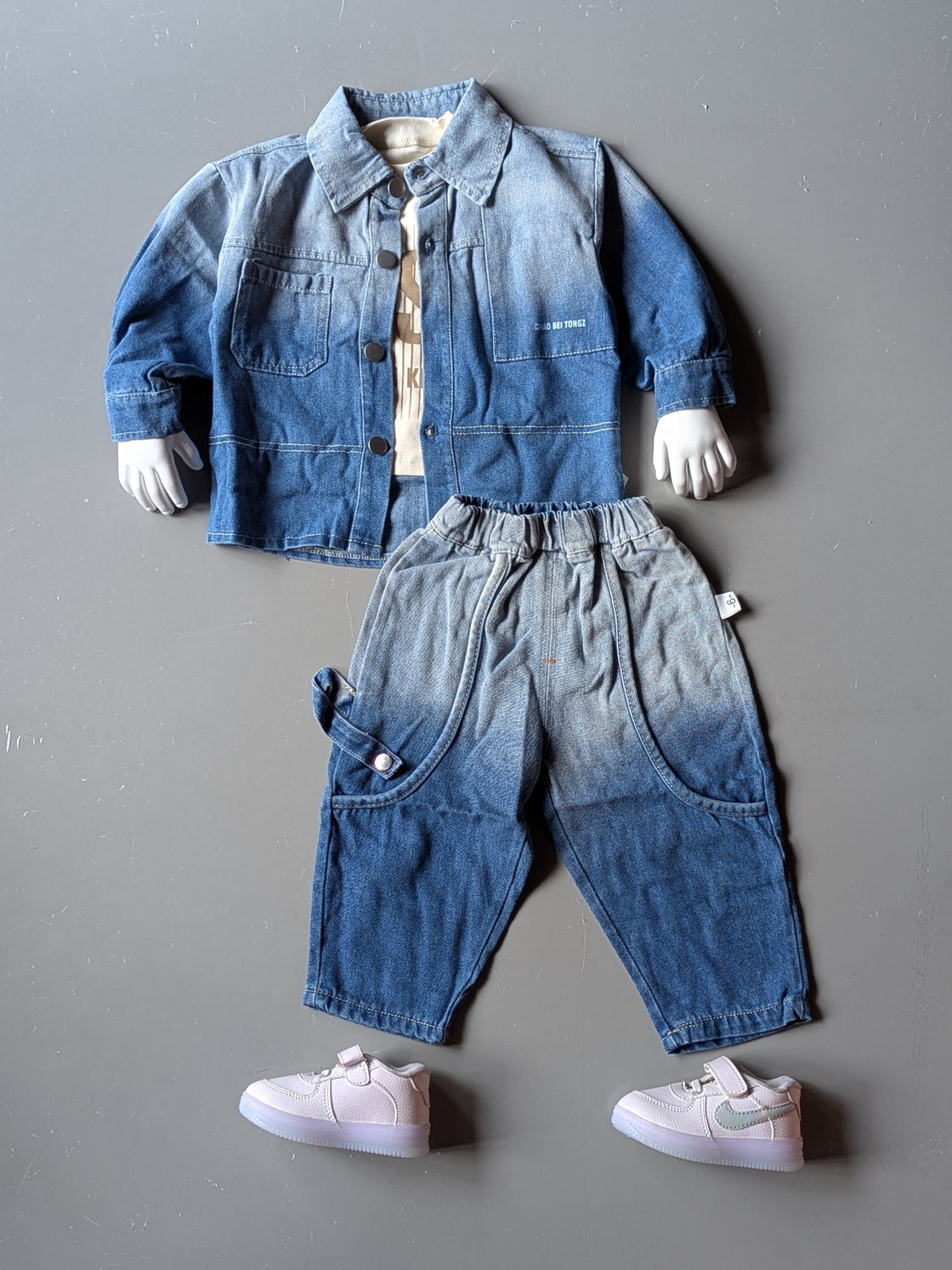 Unisex Denim Jacket, Inner T Shirt with Pant Set