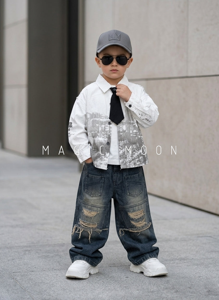 SHFS03 Unisex Full Sleeve Oversized Shirt and Inner T Shirt with Tie