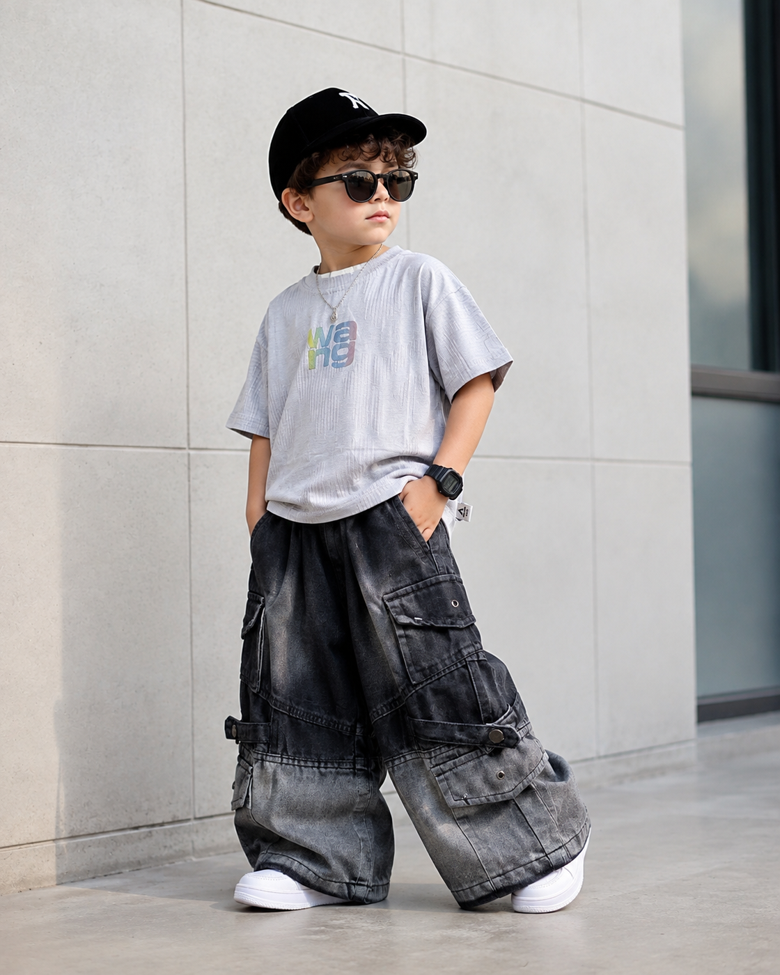 TSHIMZ02-01 Unisex Half Sleeve Oversized T Shirt with Attached Chain
