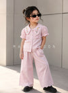 GST03 Girl's Half Sleeve Embroidered Top with Wide Leg Pant Set