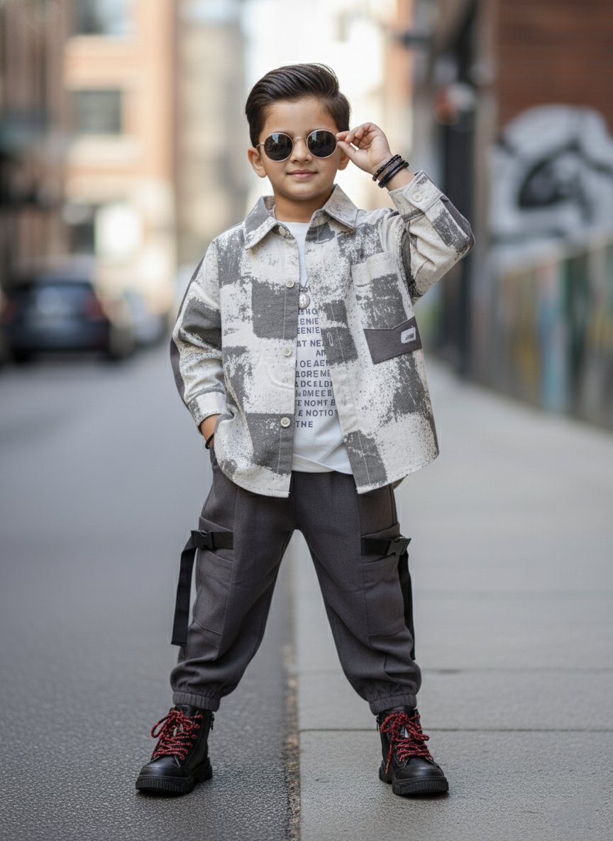 Unisex Full Sleeve Oversized Jacket, Inner T Shirt and Pant Set