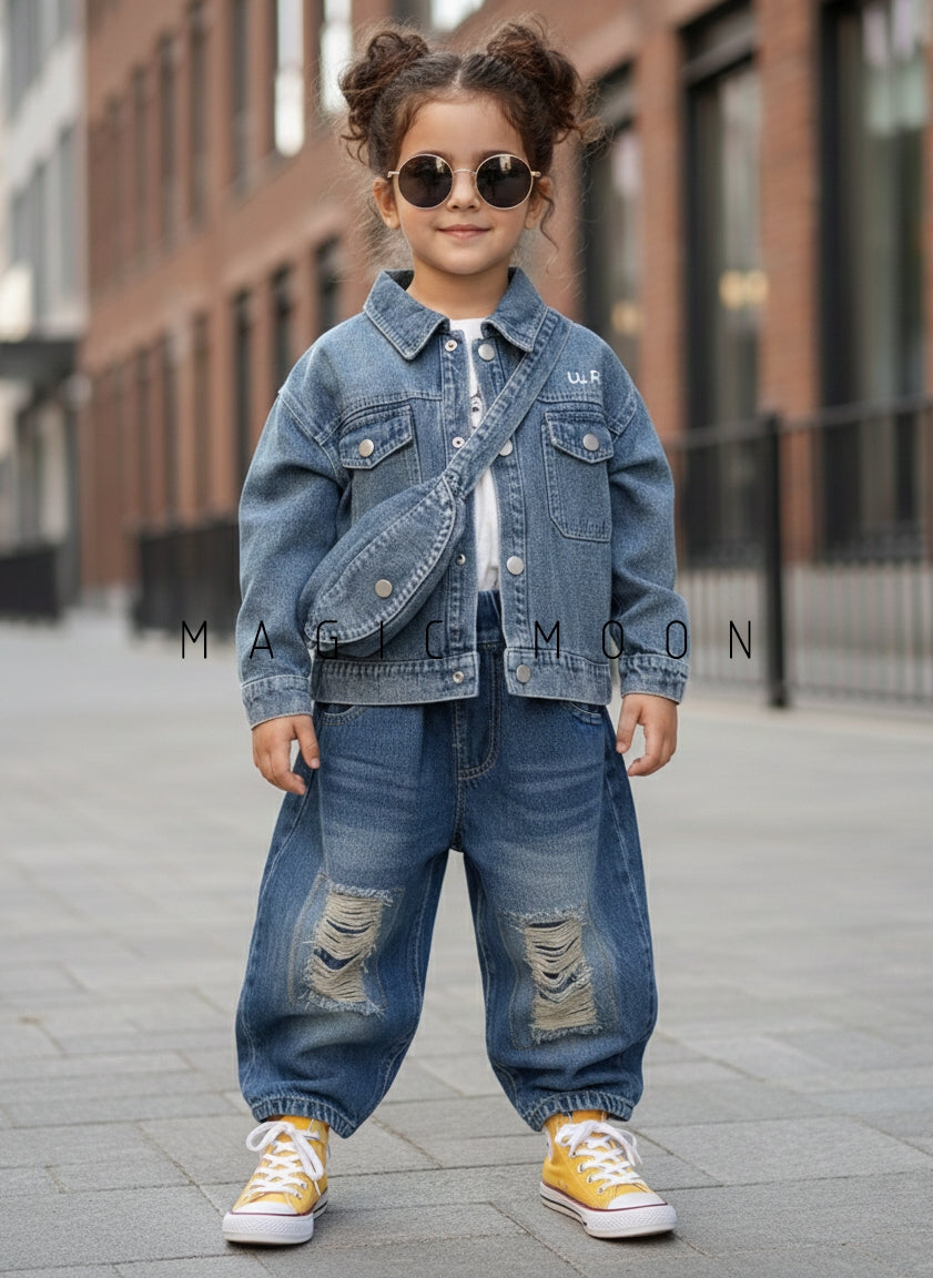 Unisex Full Sleeve Oversized Denim Shirt Inner T Shirt with Bag