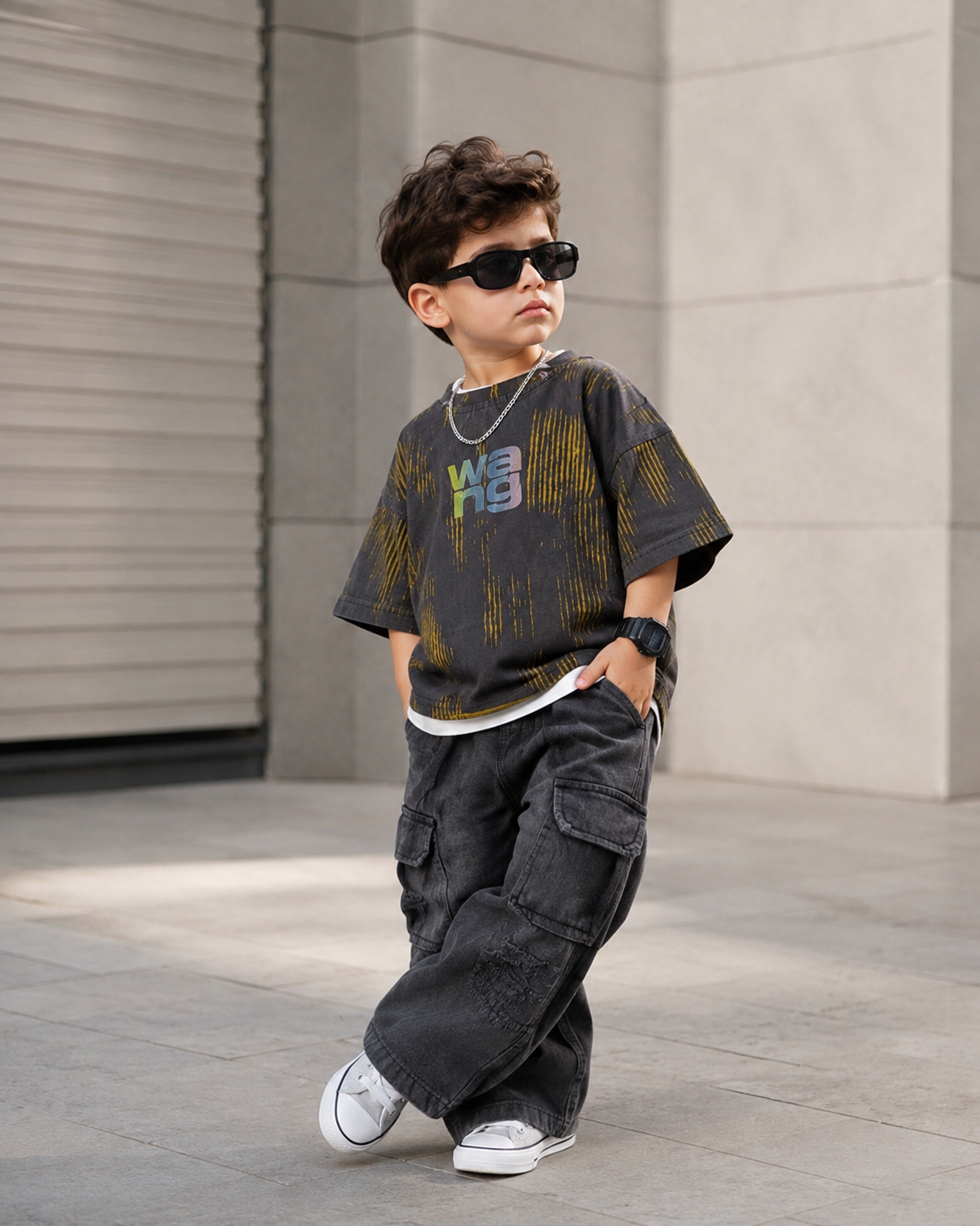 TSHIMZ02-03 Unisex Half Sleeve Oversized T Shirt with Attached Chain