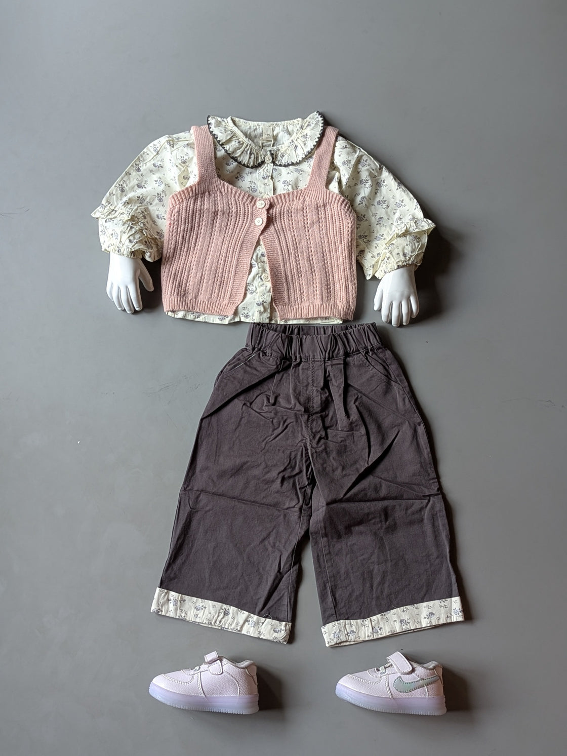 Girl's Full Sleeve Top with Vest and Wide Leg Pant Set