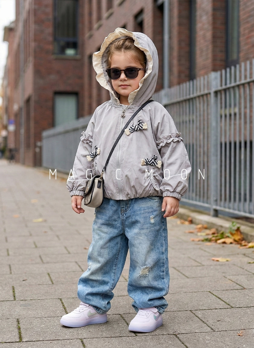 Girl's Full Sleeve Oversized Hooded Jacket