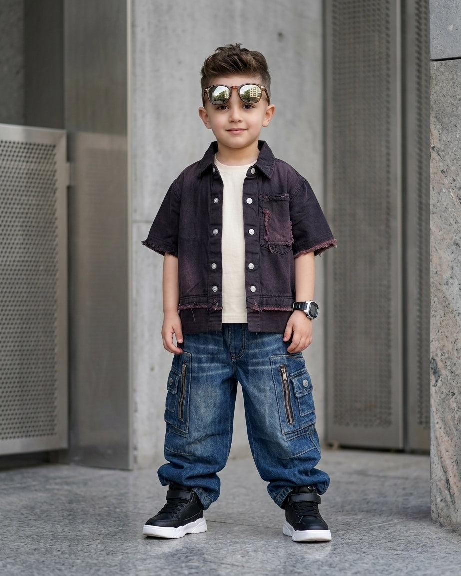 SHHS09 Boys Half Sleeve Oversized Denim Shirt