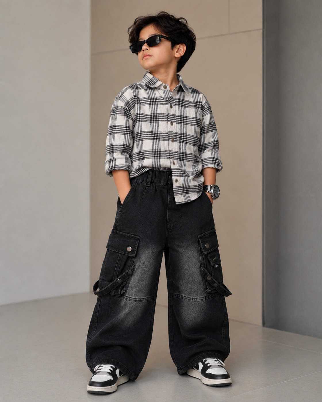 SHGME02-02 Boys Full Sleeve Oversized Check Shirt
