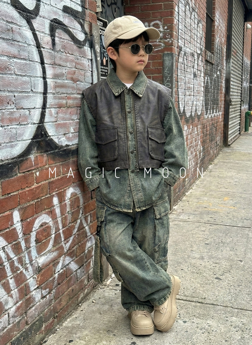 Unisex Full Sleeve Oversized Denim Jacket with Cargo Baggy Jeans Set