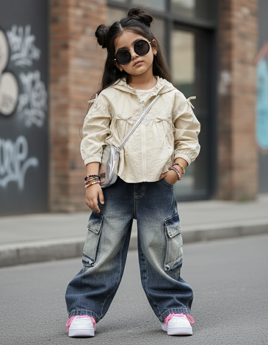 Girl's Full Sleeve Hooded Zipper Jacket