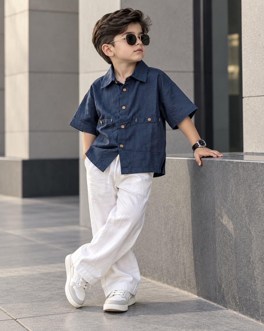 SHBYA01-06 Boys Half Sleeve Oversized Shirt
