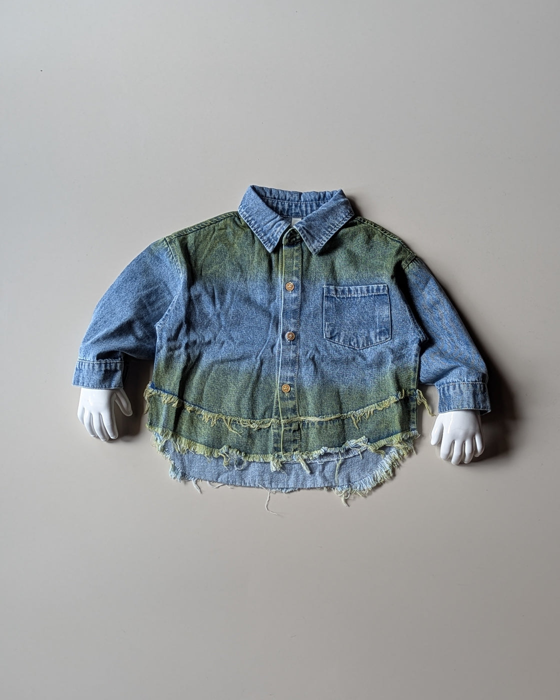 SHFS19 Unisex Full Sleeve Oversized Distressed Denim Shirt