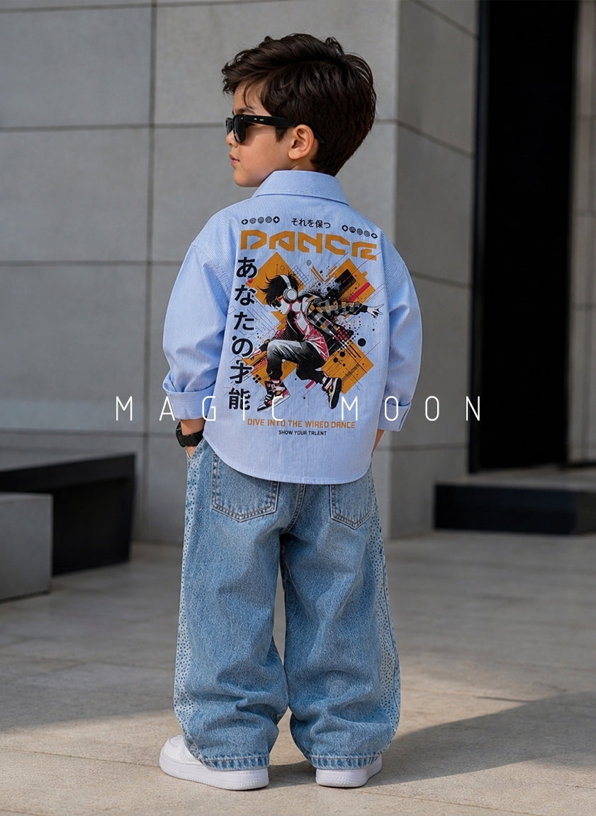 SHFS16 Boy's Full Sleeve Oversized Back Printed Shirt