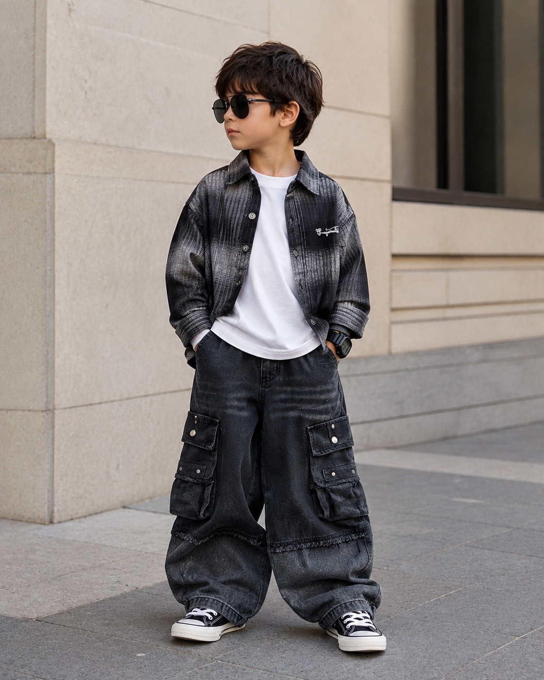 SHGMV01-02 Boys Full Sleeve Oversized Check Shirt (Big)