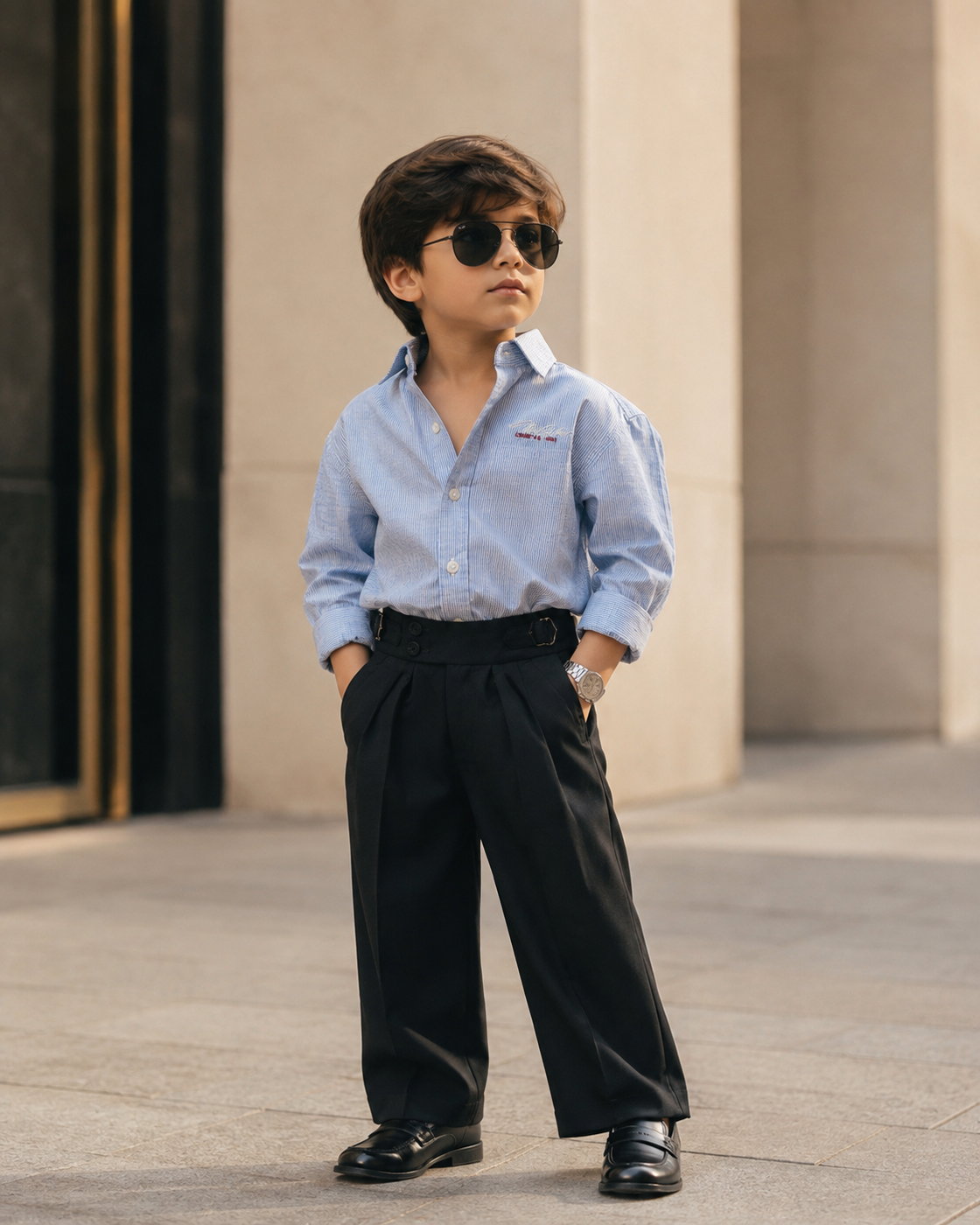 SHGMH04-04 Boys Full Sleeve Oversized Striped Shirt