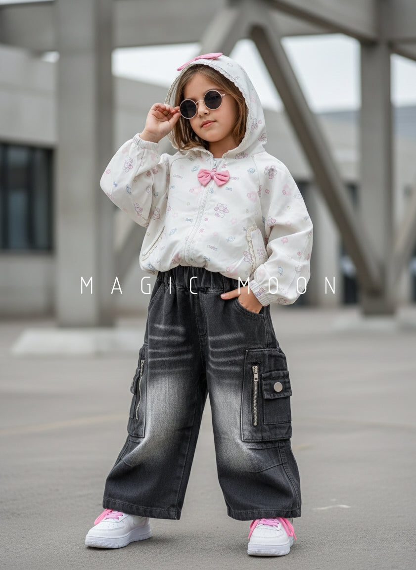 Girl's Full Sleeve Oversized Hooded Jacket