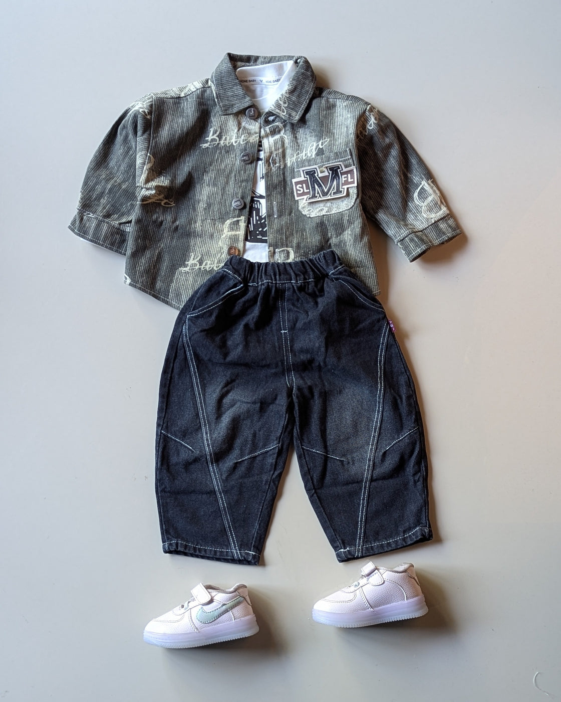 STIM120-02 Unisex Full Sleeve Oversized Denim Jacket Inner T Shirt and Pant Set