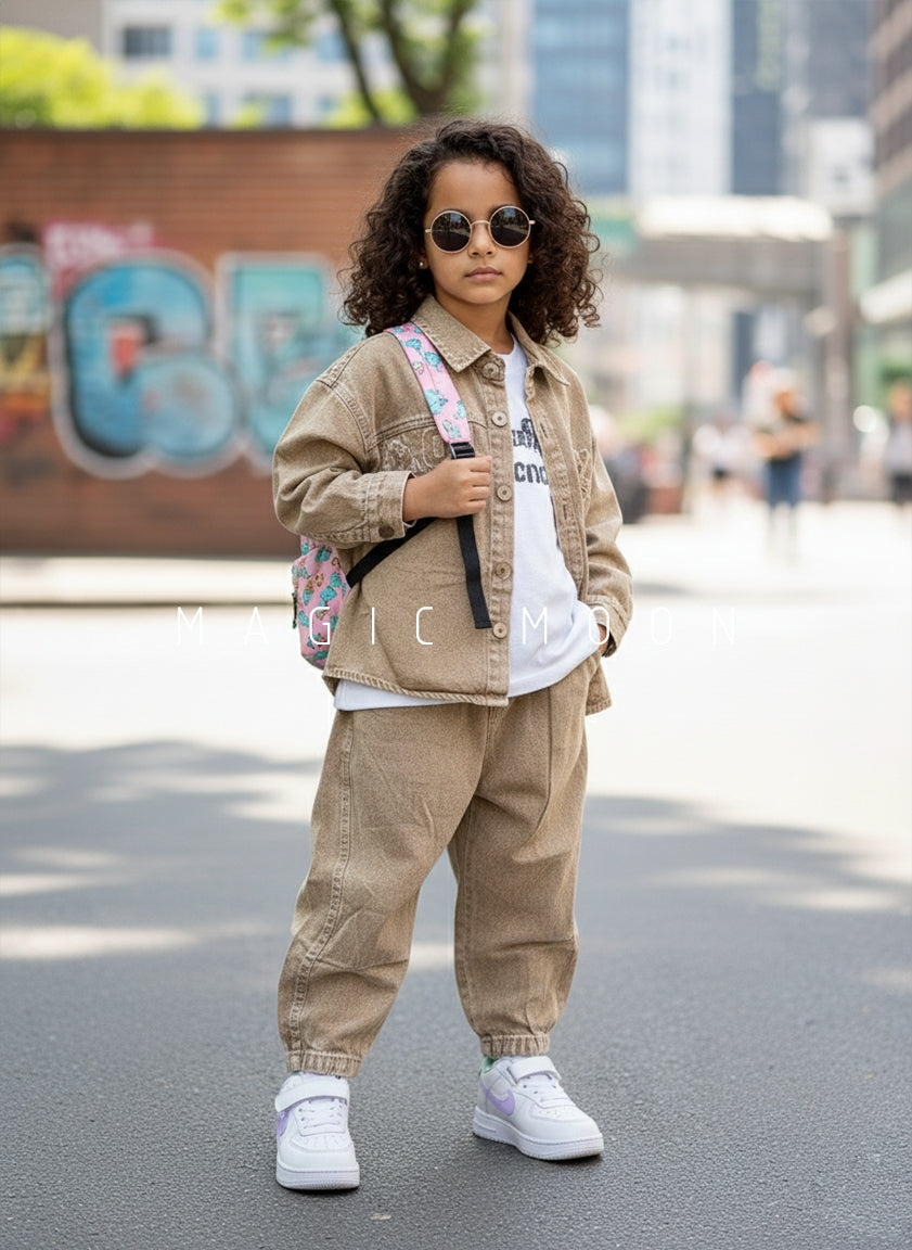 Unisex Full Sleeve Oversized Denim Jacket, Inner T Shirt and Pant Set