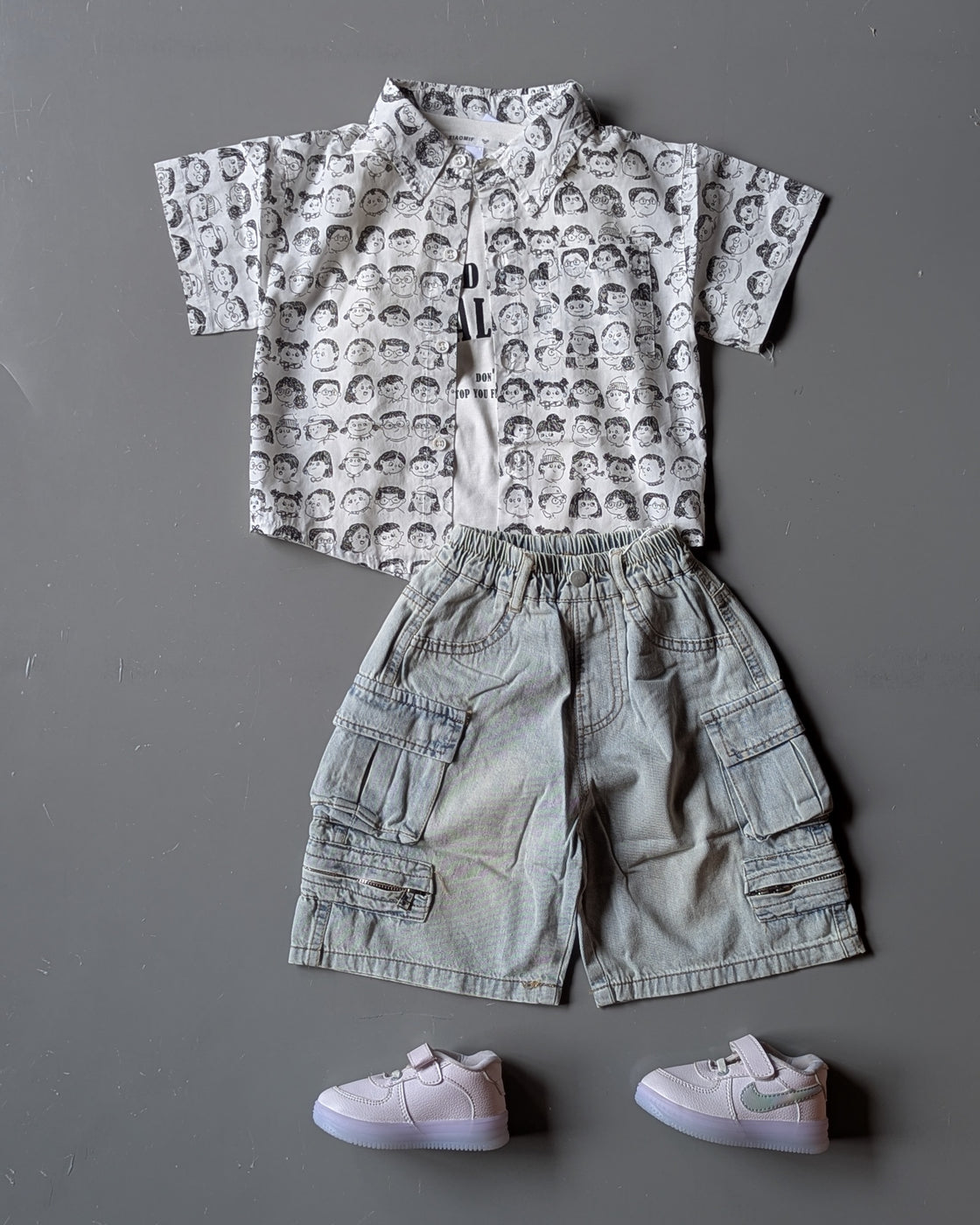 Boys Shirt, Inner T Shirt with Shorts Set