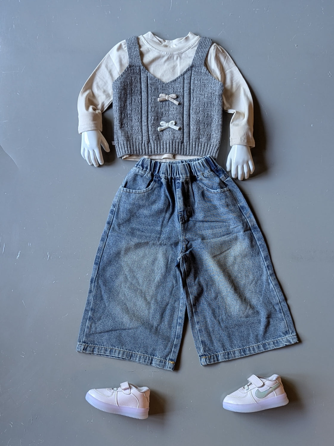 Girl's Top with Vest and Wide Leg Pant Set