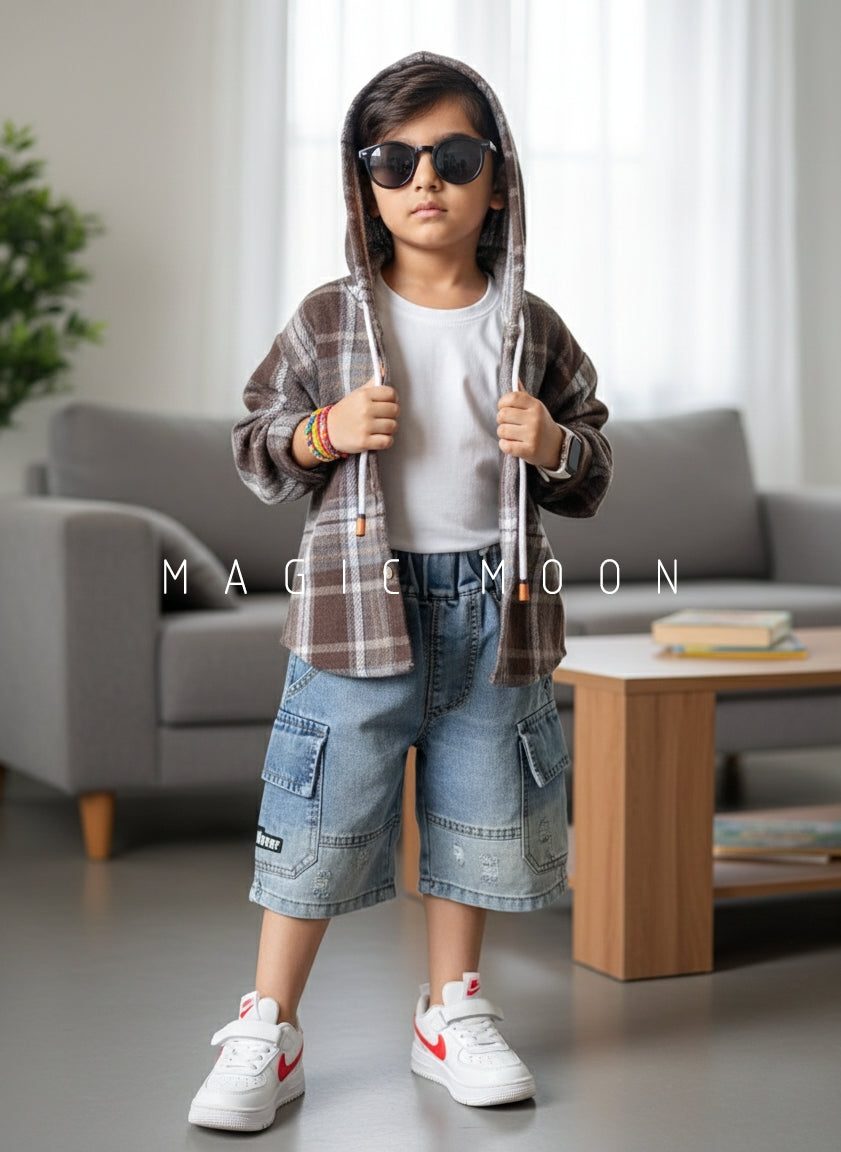 Unisex Check Hooded Shirt