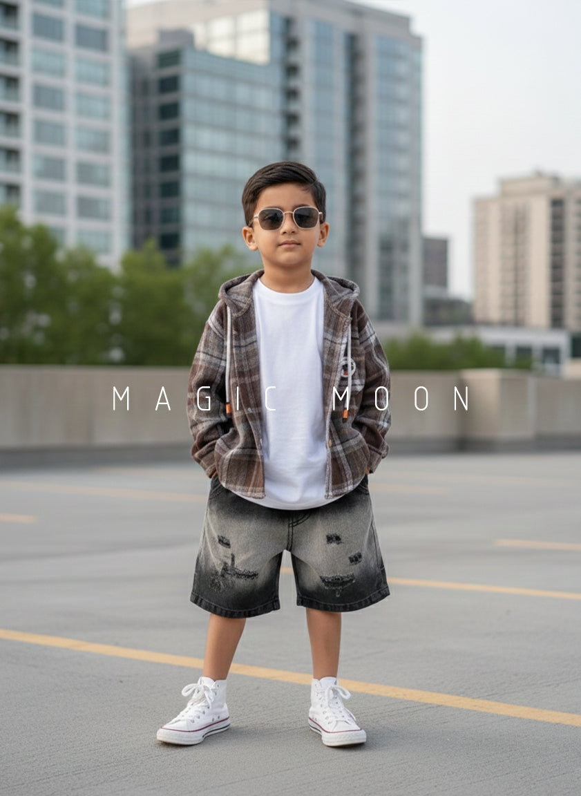 Unisex Check Hooded Shirt