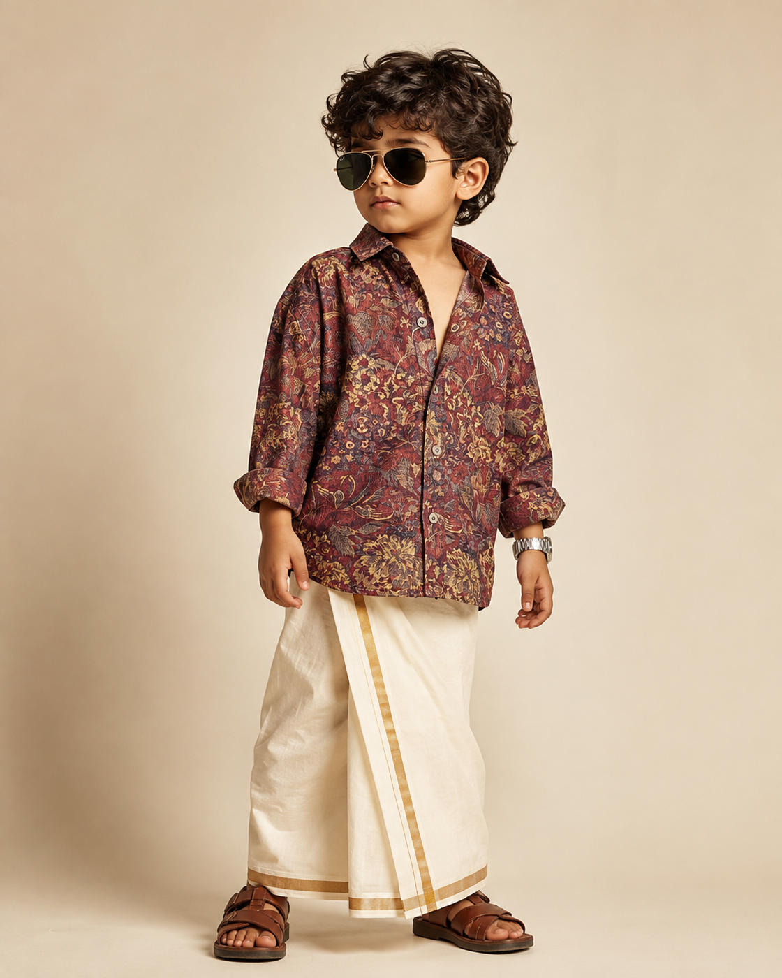 SHFS28 Boys Full Sleeve Oversized Floral Print Shirt