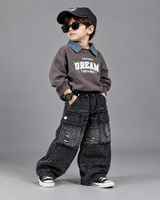 TSHCMB09 Unisex Full Sleeve Oversized Polo T Shirt with Super Baggy Jeans