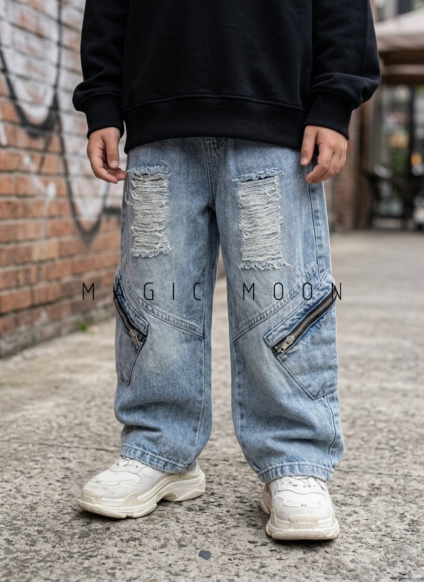 JN1000 Unisex Distressed Baggy Jeans