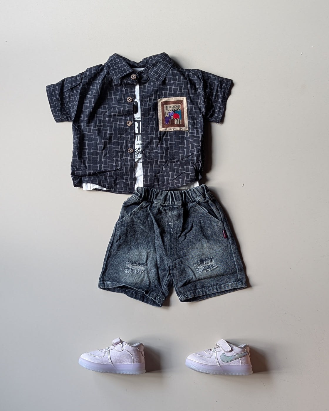 ST105 Unisex Half Sleeve Oversized Shirt with Inner T Shirt and Shorts Set