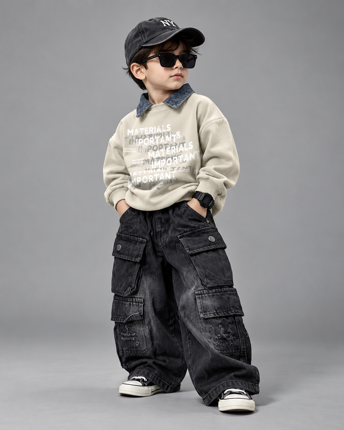 TSHCMB12 Unisex Full Sleeve Oversized Polo T Shirt and Super Baggy Jeans