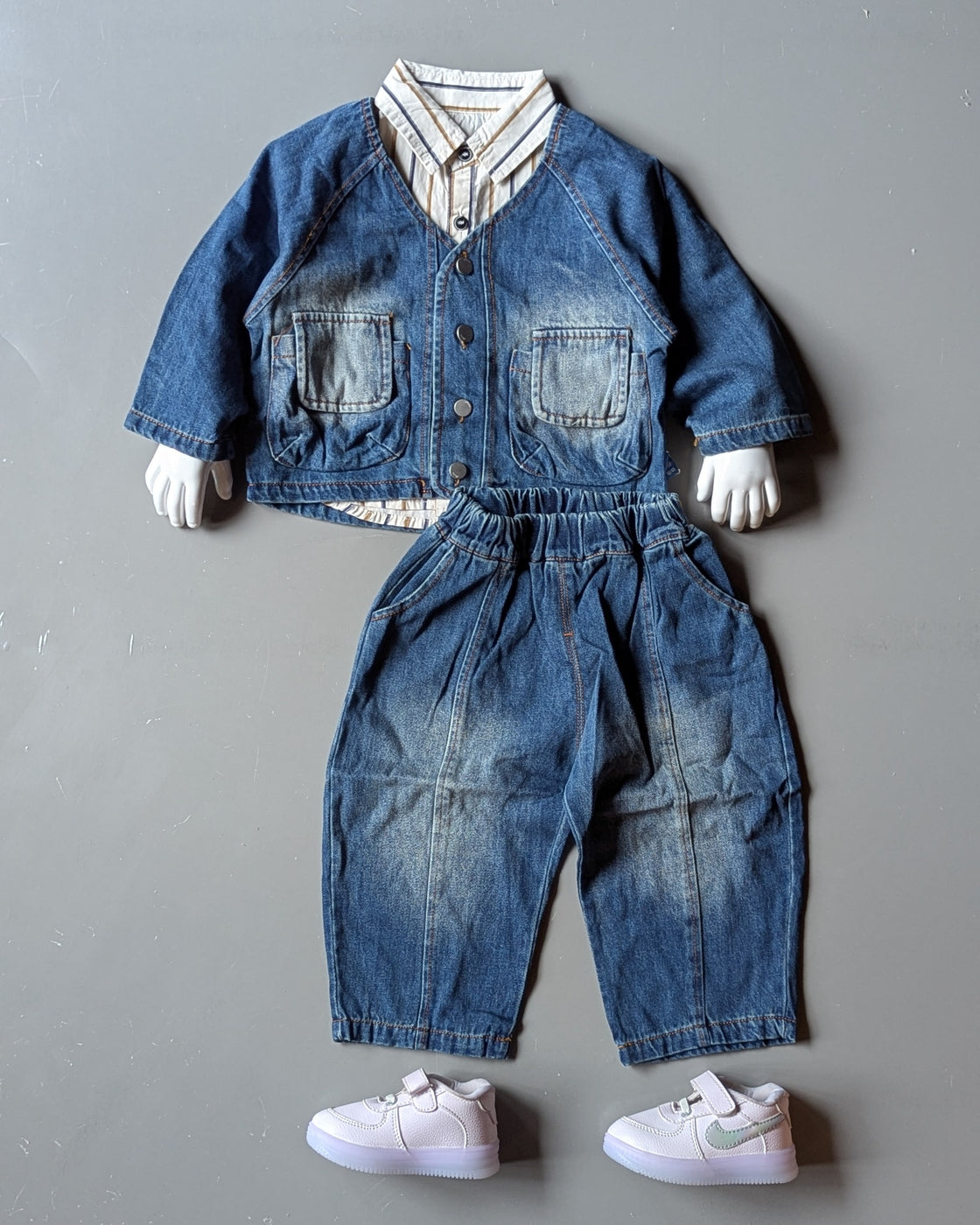 Unisex Full Sleeve Denim Jacket with Inner Shirt and Pant Set
