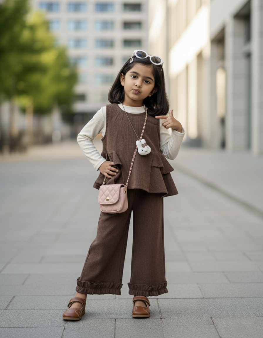 Full Sleeve Inner T Shirt, Vest and Wide Leg Pant Set