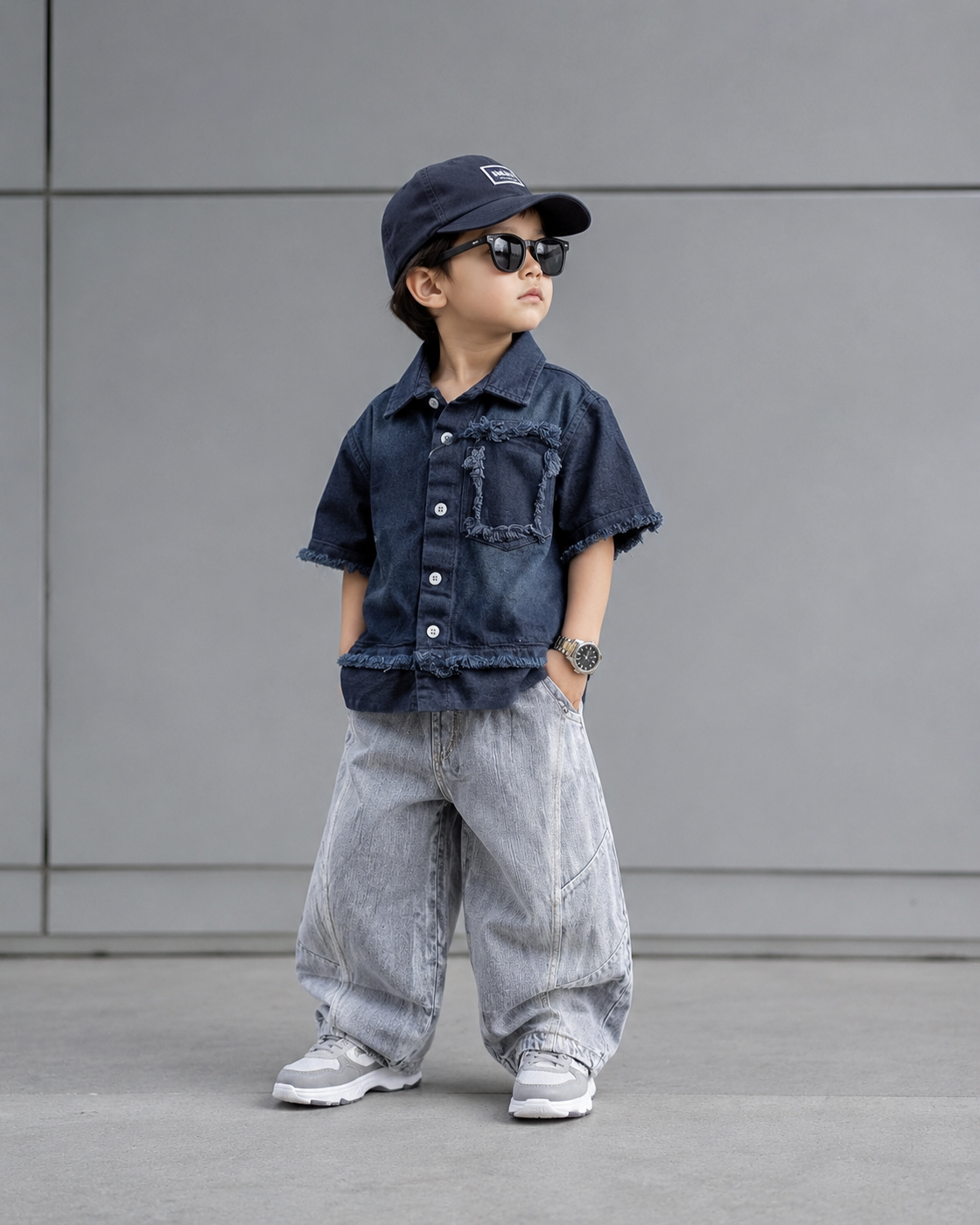 SHHS09 Boys Half Sleeve Oversized Denim Shirt