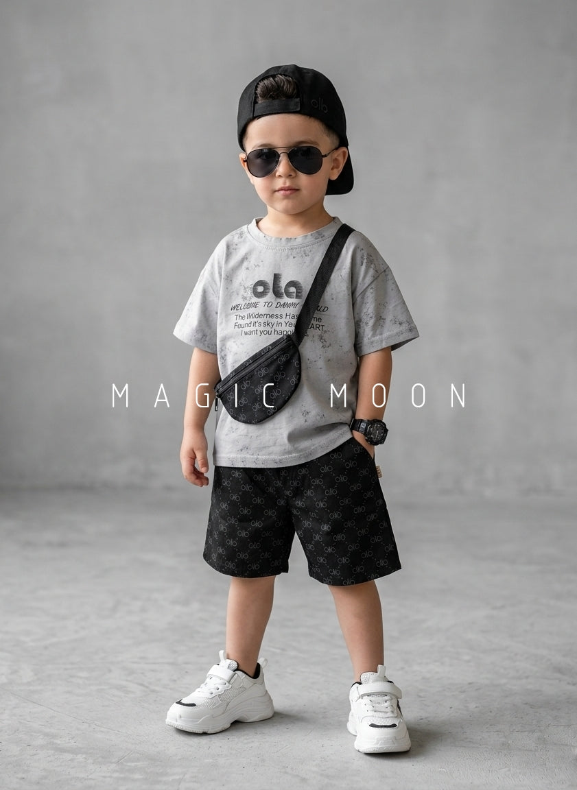 ST102 Unisex Half Sleeve Oversized T Shirt with Attached Bag and Shorts Set