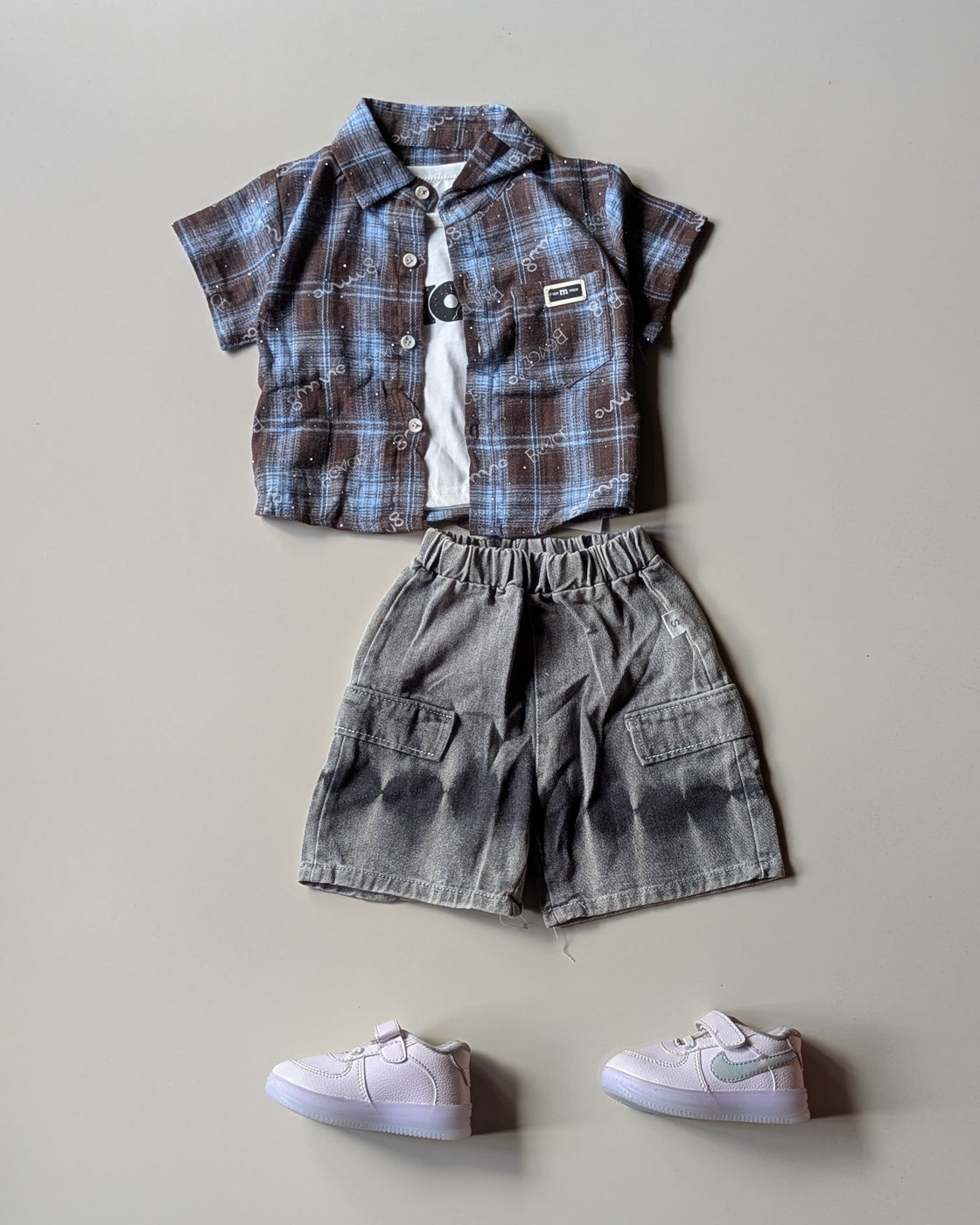 ST105 Unisex Half Sleeve Oversized Shirt with Inner T Shirt and Shorts Set