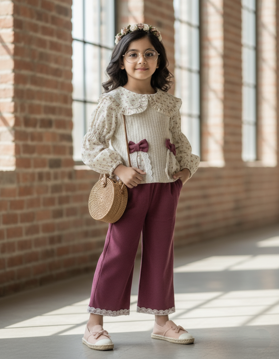 Full Sleeve Top , Vest and Wide Leg Pant