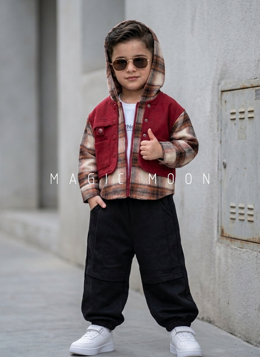 ST100 Unisex Full Sleeve Oversized Hooded Jacket Inner T Shirt and Pant Set