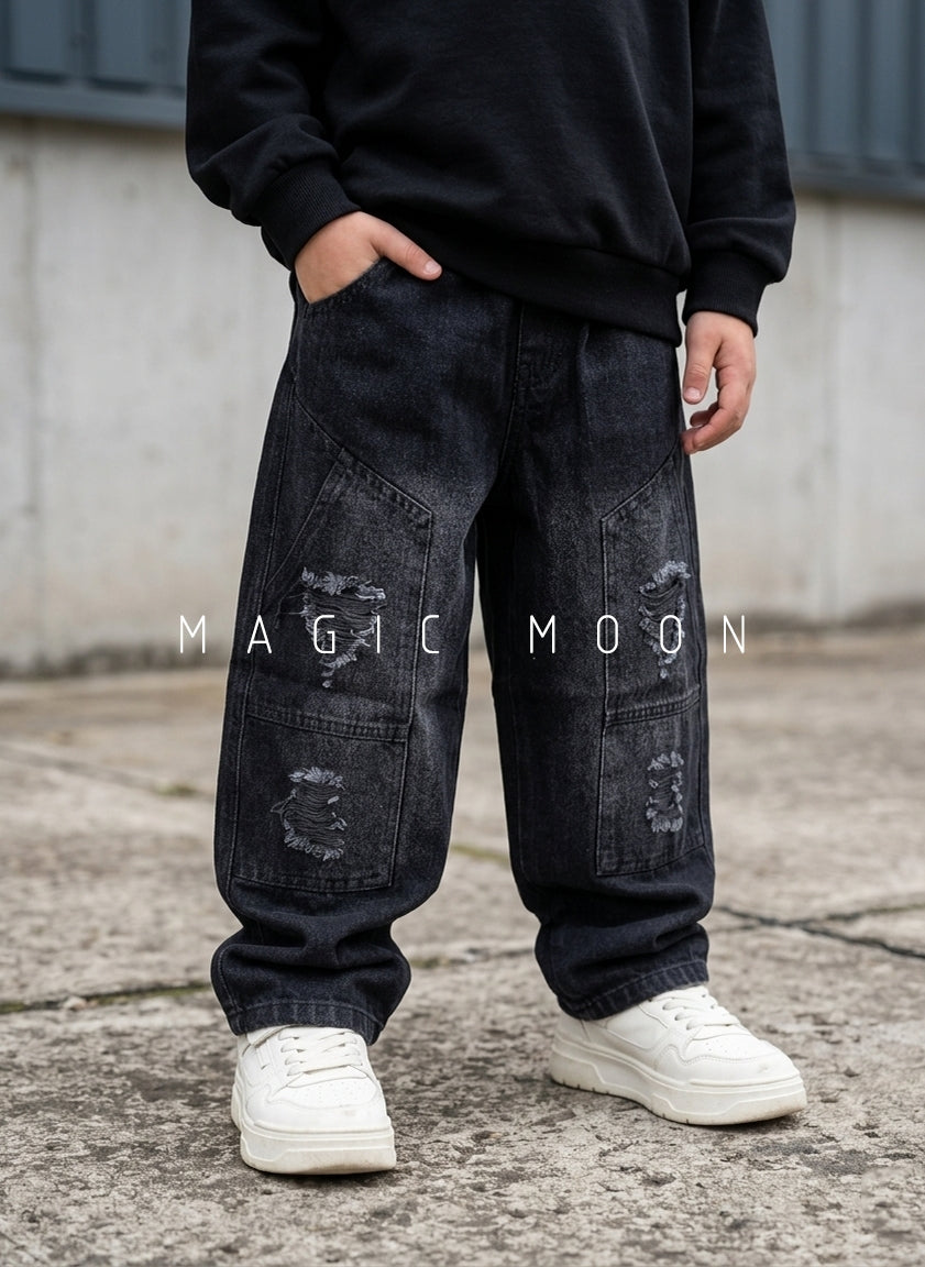 JN1003 Unisex Distressed Baggy Jeans