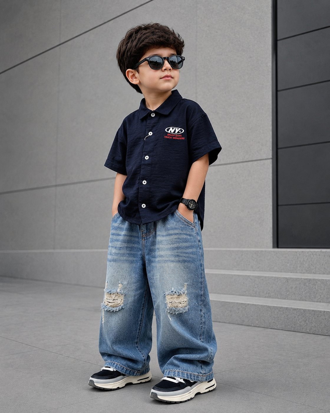 SHGMI02-05 Boys Half Sleeve Oversized Shirt