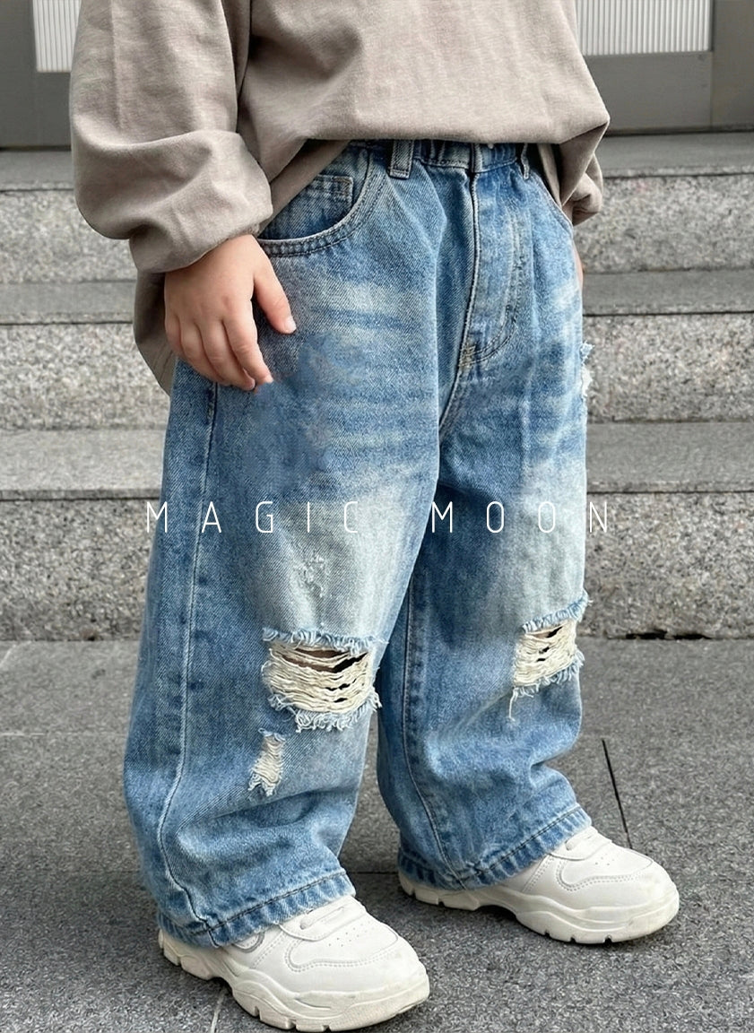 Unisex Distressed Wide Leg Jeans