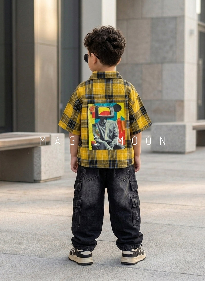 SHHS02 Boy's Half Sleeve Back Printed Oversized Shirt